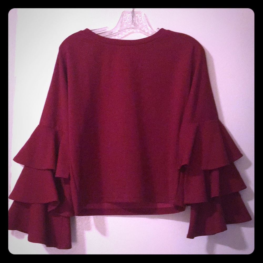 Red Fashion Top with Layered Bell Sleeves